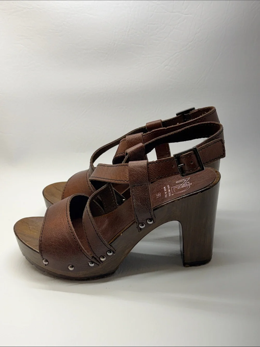 new directions Brown Leather Platform Sandals